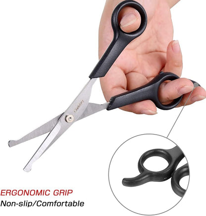 Dog Grooming Scissors Set with Safety round Tips Stainless Steel Dog Eye/Face Cut Shears, Home Professional Pet Grooming Scissros Kit for Dogs,Cats and Furry Animals, 6.7"- Pack of 2