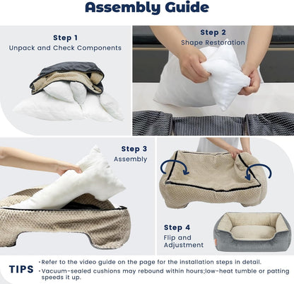 Removable Washable Dog Bed for Medium Dog - Rectangle Pet Bed for Large Cats with Zipper Cover Bolster Cuddle Puppy Bed with Supportive Side Wall Slip-Resistant Bottom, Dark Gray 30 Inch