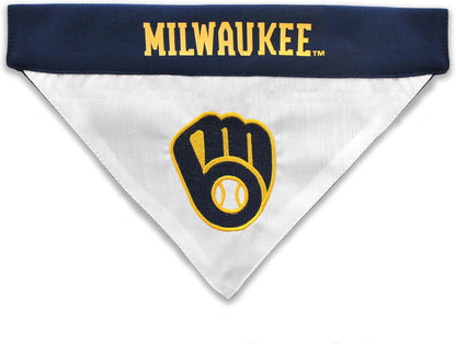BRW-3217-L-XL MLB Milwaukee Brewers Reversible Pet Bandana, Large/X-Large, MLB Team Color