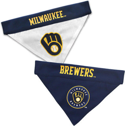 BRW-3217-L-XL MLB Milwaukee Brewers Reversible Pet Bandana, Large/X-Large, MLB Team Color