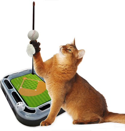 Cat Scratching Toy MLB Colorado Rockies Baseball Field Cat Scratcher Toy with Interactive Cat Ball Bell in Tracks. 5-In-1 CAT Toy: Cat Wand Poll with Catnip Filled Plush Baseball & Feathers.
