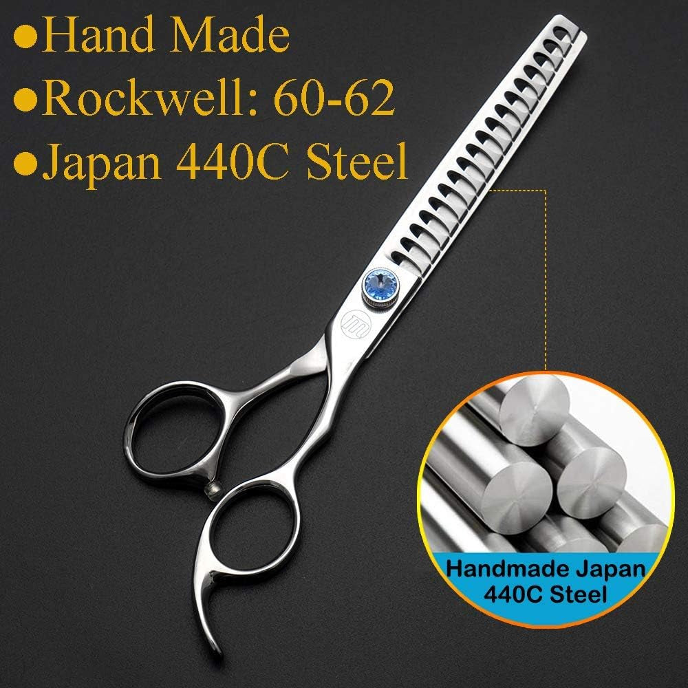Professional 7.0" Dog Grooming Chunkers Scissors, Upward Curved Pets Grooming Thinning/Blending Shears - Japan 440C Stainless Steel for Pet Groomers or Family DIY Use 18 Teeth