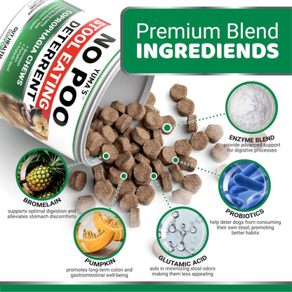 No Poo Chews for Dogs 170 Ct Coprophagia No Poop Eating Deterrent for Dogs Stop Eating Poop for Canine Probiotics & Digestive Enzymes Supplement Made in USA