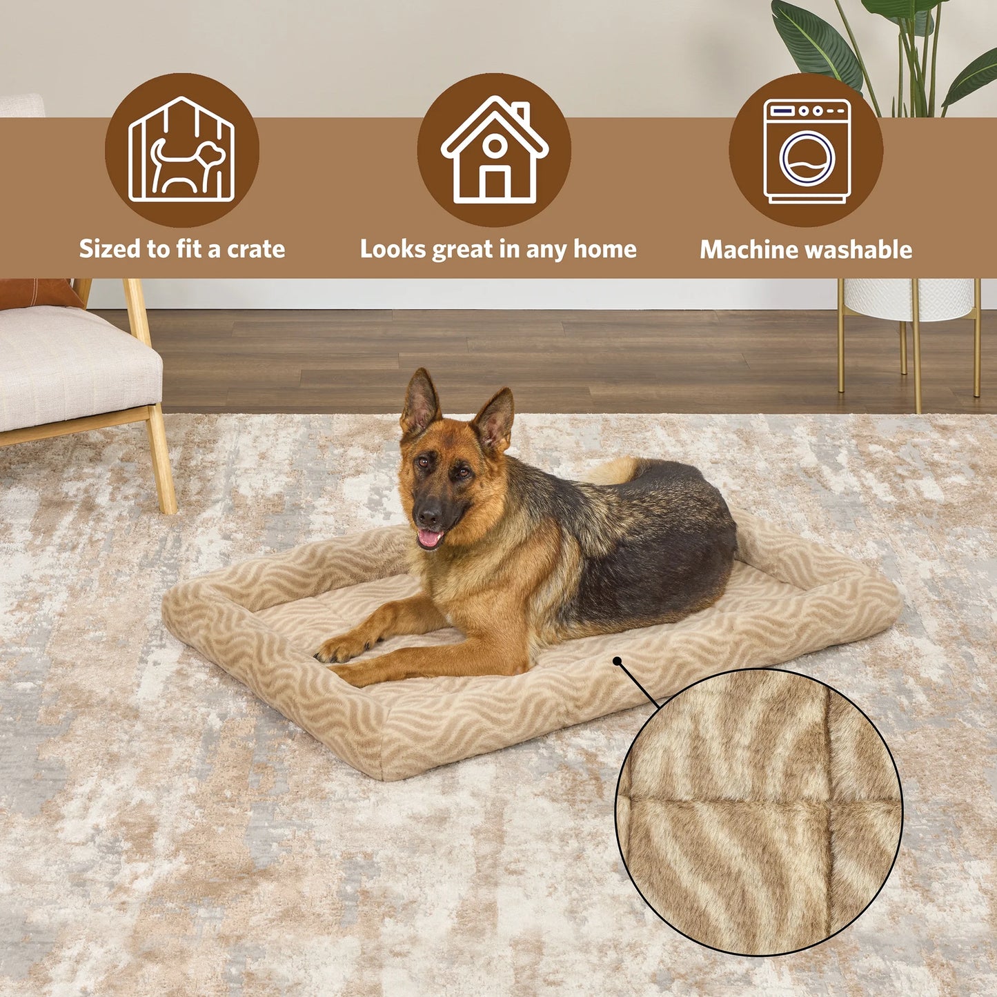 48Inch Tan Wave Pet Bed for Extra Large Dog/Cat with Slip Resist Bottom