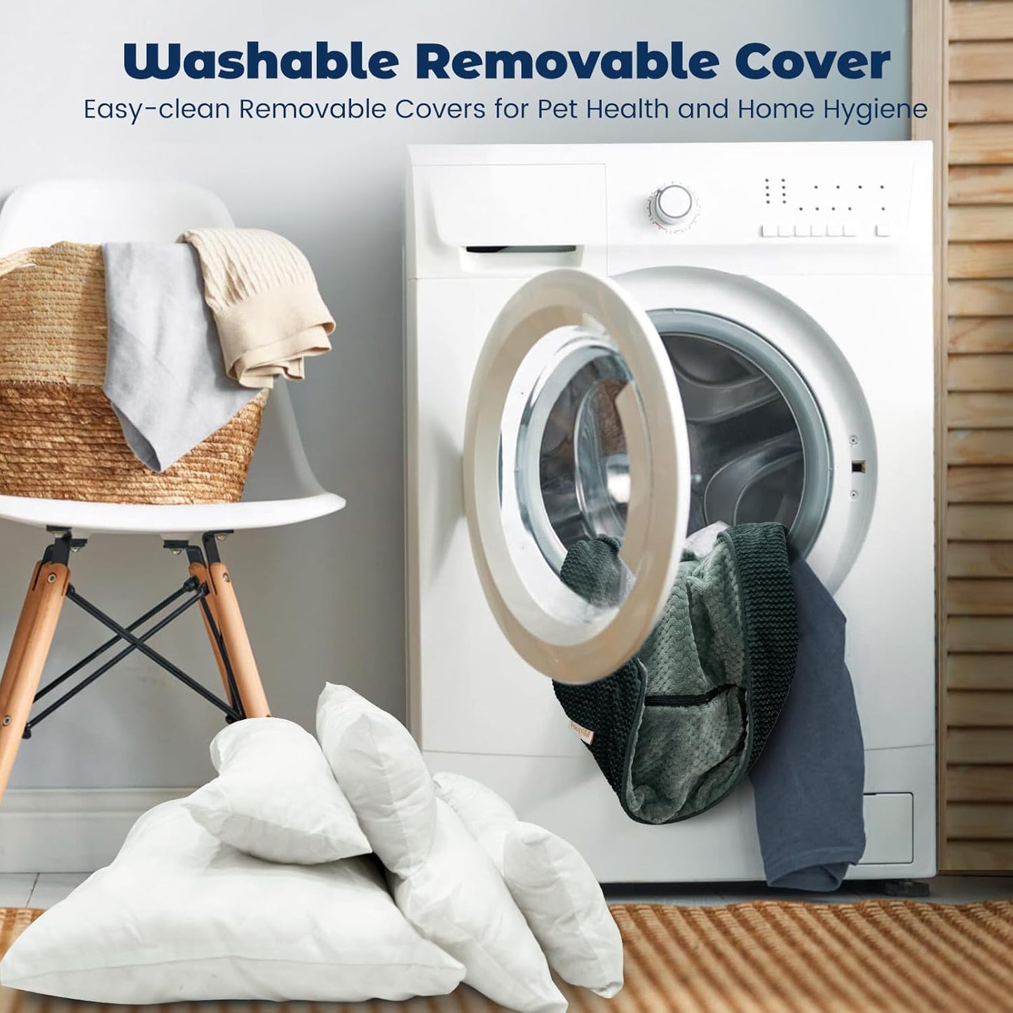 Removable Washable Dog Bed for Medium Dog - Rectangle Pet Bed for Large Cats with Zipper Cover Bolster Cuddle Puppy Bed with Supportive Side Wall Slip-Resistant Bottom, Dark Gray 30 Inch