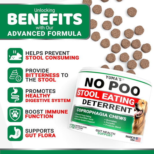 No Poo Chews for Dogs 170 Ct Coprophagia No Poop Eating Deterrent for Dogs Stop Eating Poop for Canine Probiotics & Digestive Enzymes Supplement Made in USA