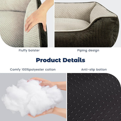 Cat Bed for Indoor Cats Washable Removable Cover - Small Pet Bed with Side Square Dog Bed Rectangle Soft Puppy Bed Bolster Cuddle Kitten Bed with Wall Slip-Resistant Bottom, Brown 20 Inch